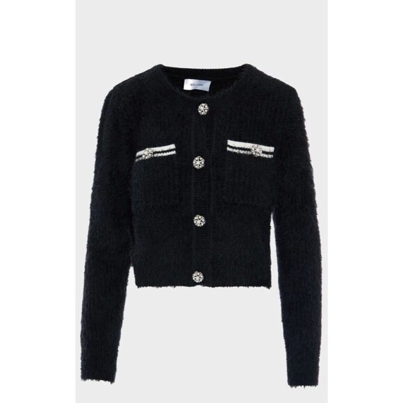 New BSB Collection Cardigan fringes jewel buttons Black Sweater Sz M Occasion - Picture 4 of 8